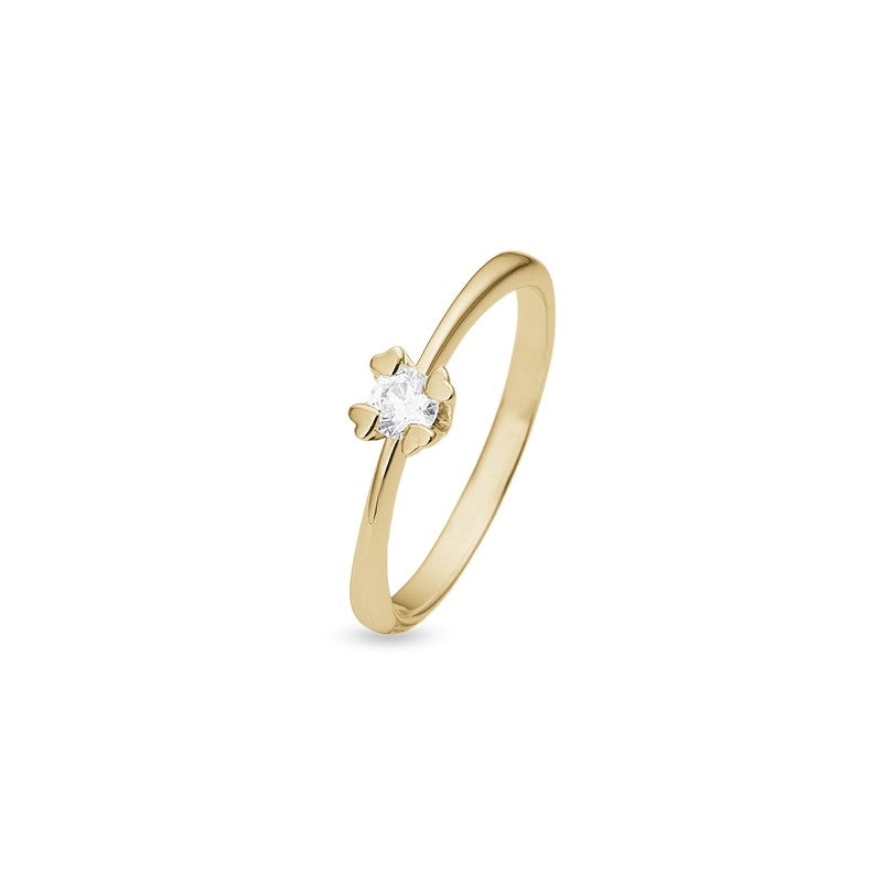Mary diamantring fra Aagaard i 14 karat guld med 1,00 ct lab-grown diamant og hjerteformede grabber.